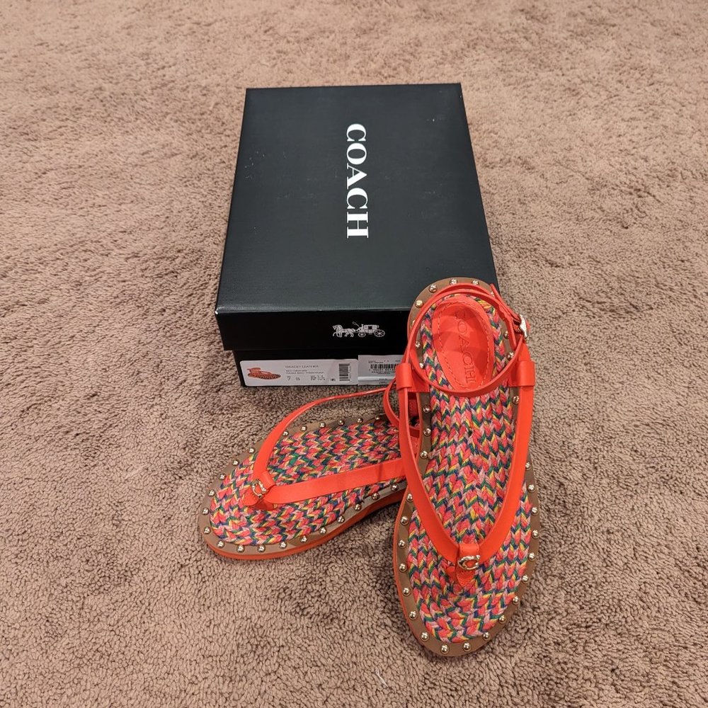 COACH Gracey Leather Red Orange Sandal Size 7 NEW WITH BOX - Picture 7 of 12
